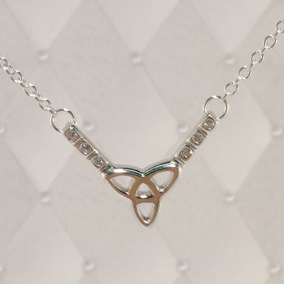 Celtic Trinity Silver Necklace with Gems - J-51CE003